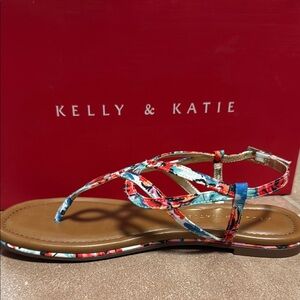 Kelly & Katie Multi Watercolor Floral Strappy Sandals